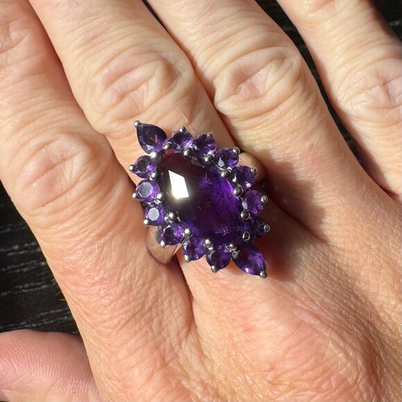 Vintage Estate Amethyst Pendant & Ring Set 925 Sterling Silver Marquise Size 9 - Picture 15 of 17